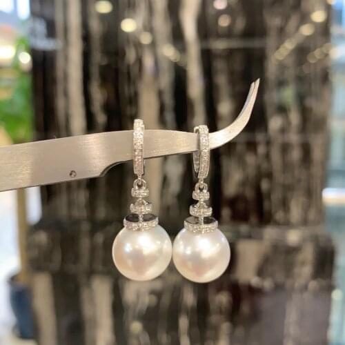 12-13MM natural south sea pearl drop earring fine jewelry 18K white gold with diamond genuine luxury jewelry free shipping