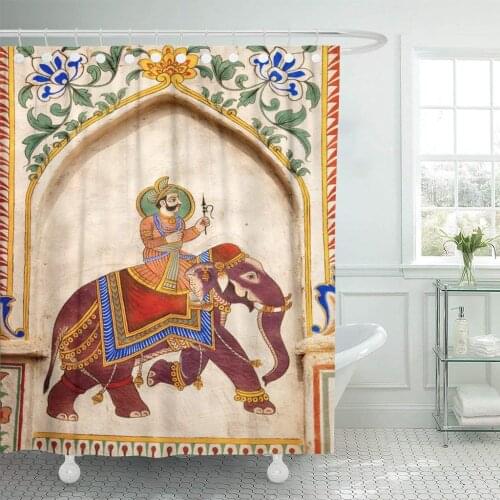 Rajasthan Painting of Indian King on Elephant India Decorated Shower Curtain Waterproof 72 x 72 Inches Set with Hooks