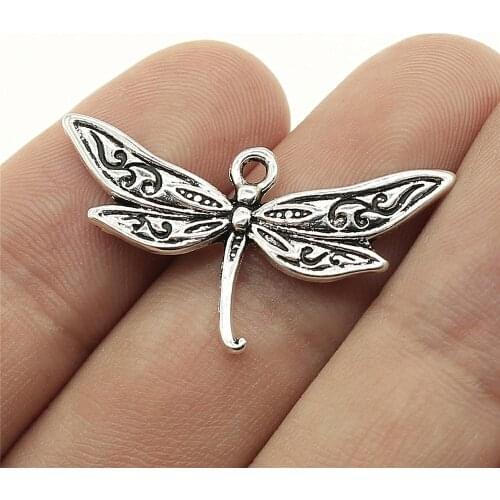 WYSIWYG 20pcs Charms Dragonfly 31x18mm Antique Silver Color Plated Pendants Making DIY Handmade Tibetan Silver Color Jewelry