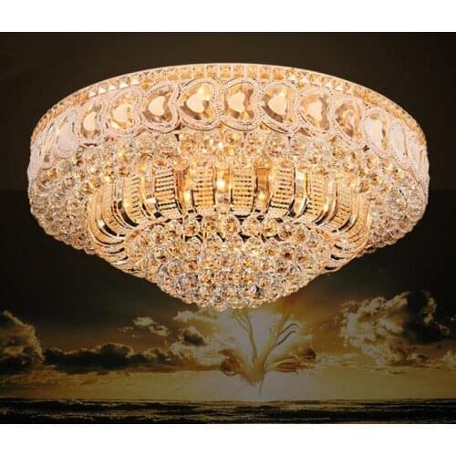 Living room yellow crystal lamp led ceiling lamp modern minimalist living room lamp Round bedroom dining room lamp LED fixture