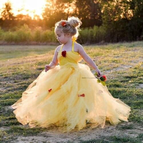 Yellow Princess Dress Girls Tulle Tutu Dress for Birthday Bridesmaid Wedding Party Dresses Ball Gown Kids Clothes for Girls
