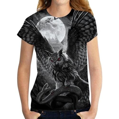 New Ladies Fashion Summer Short Sleeve O-neck Cat Owl 3d Print Loose Casual T Shirt Size XXS-6XL