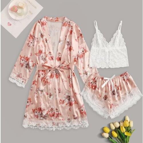 Womens Spring And Summer Pajamas set Camisole Shorts Nightgown Satin Silk Nightdress Underwear Sleepwear пижама женская M