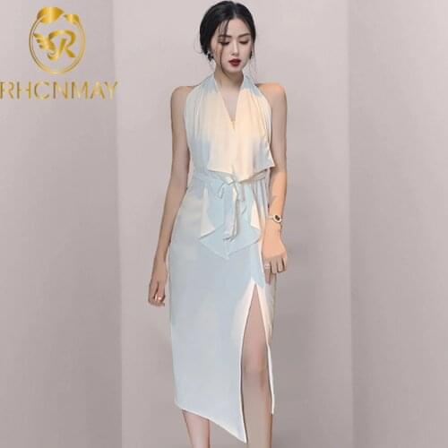 Fashion Sleeveless Halter Backless Women Office Dress Summer chiffoRuffles Sexy Party Dresses Bandage Lady Elegant Dress Vestido