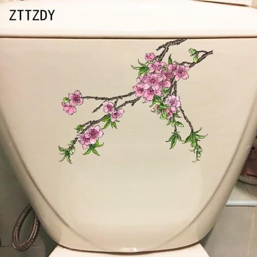 ZTTZDY 20.6*16.1CM Hand Painted Pink Peach Branch Bedroom Wall Sticker Mural WC Toilet Stickers T2-0081