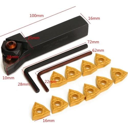 10Pcs WNMG0804 Inserts W/ WWLNR1616H08 Lathe Turning Tool Holder Wrench Kit
