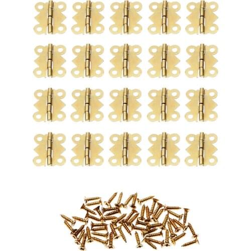 20pcs Butterfly Hinges Mini Gold 4 Holes 17*20mm Cabinet Drawer Stainless Steel Hinge Retro Butt Jewellery Box Wine Case Decor