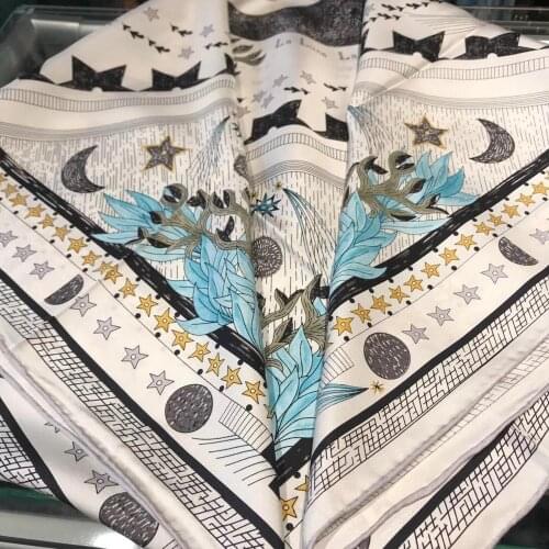 2020 new arrival winter autumn classic moon 100% pure silk scarf twill hand made roll 90*90 cm shawl wrap for women lady