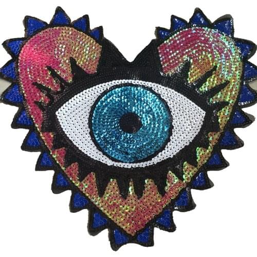 33*30cm Heart-shaped Eye Patches Eyeball Sequined Patches for Clothes Bags DIY Garment Accessories Sequins Appliques Patch Large