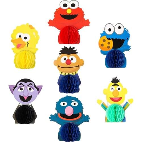 7Pcs Sesame Honeycomb Centerpieces Tables Toppers Monster Table Decor Theme Party Supplies Photo Booth Props for Kids Parties