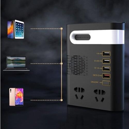 200W Car Power Inverter DC 12V/24V to AC 220V Voltage Converter Short Circuit Automatic Protection QC 3.0 USB Charger