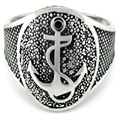 Free Shipping Punk 316L Stainless Steel Silver Color Black Boy Charm Cool Navy Anchor Ring Jewelry