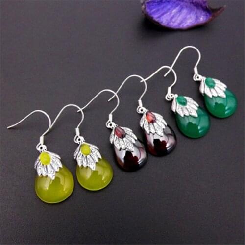 BESTLYBUY 925 Sterling Silver Garnet Yellow Agates Green Agates Drop Earrings For Ladies New Earrings FREE SHIPPING