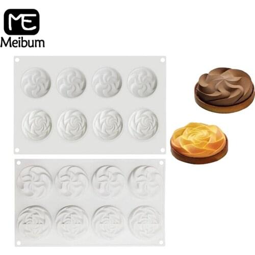Meibum 8 Cavity 3D Spiral Silicone Cake Mold French Dessert Pan Chocolate Brownie Mousse Mould Muffin Pastry Tray Baking Tools
