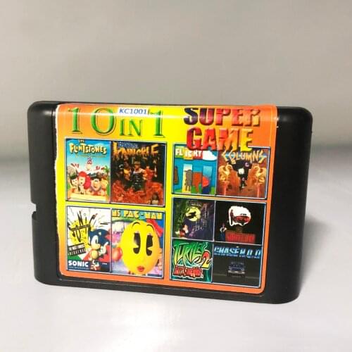 Super Game 10 In 1 Multi Game Card With Sonic Turtles Bare Knuckle Flicky Chase HQ For 16 bit Sega Mega Drive / Genesis