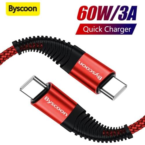 Byscoon PD 60W 3A Usb Type C To Type C Cable Fast Charger USB C Cord Type-C Quick Charger For Huawei Xiaomi Samsung Macbook iPad