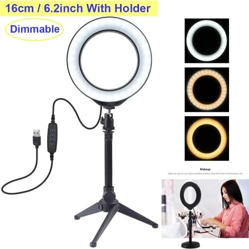 Video Light Dimmable LED Selfie Ring Light USB Photography Light Holder Cold Tripod Stand for Makeup Youtube Studio Lamp D30