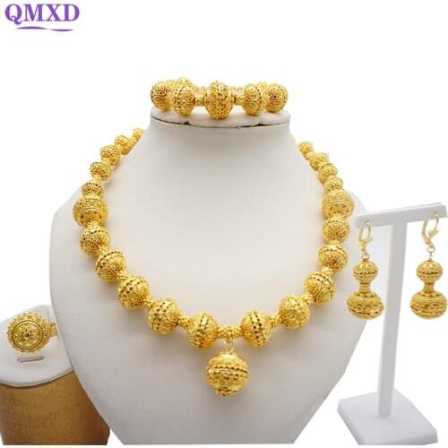 Dubai Gold Color Jewelry Sets For Women Big Necklace African Set Women Bridal Jewellery Sets Accessories