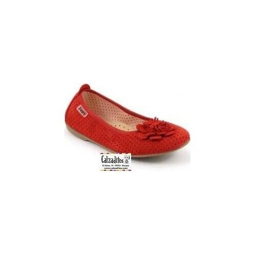Red minced serraje ballet flats with rosette, by Zapy Girls
