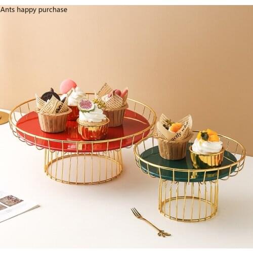 Iron Art Ceramics Tall Feet Fruit Plate Home Fruit Basket Cake Stand Glass Cover Cake Pan Decoration Display Stand Storage Tray