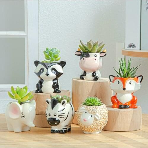 Cartoons Cute Animal Creative Flower Pot Personality Simple Vase Cactus Succulent Plants Potted Desktop Ornaments Home Decor