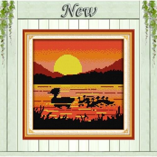 The sunset ducks sea scenery pattern printed on canvas DIY paintings DMC 11CT 14CT Cross Stitch kits Needlework Sets embroidery