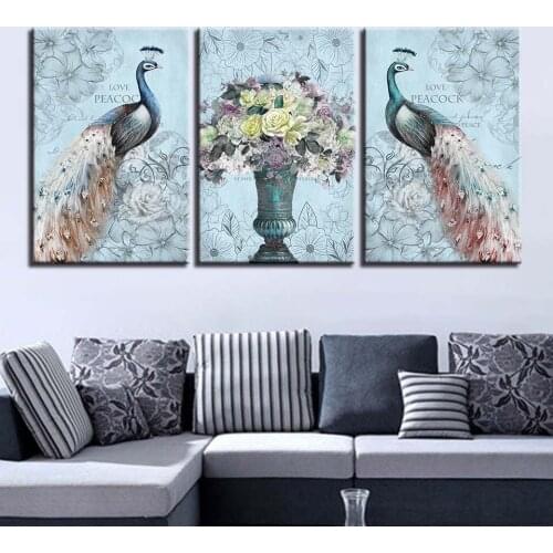 Canvas Paintings Wall Art HD Prints 3 Pieces Peacock Pictures Flowers Abstract Poster For bedroom Living Room Home Decor Frame