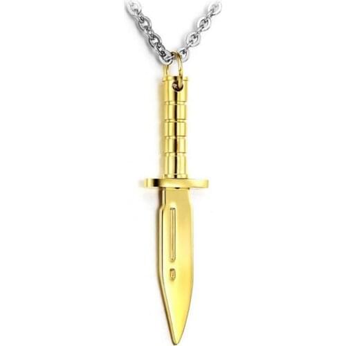Stainless Steel Men Punk Rock Gold Dagger Pendant Necklace Jewelry Best Men Melee Weapon Gift For Him