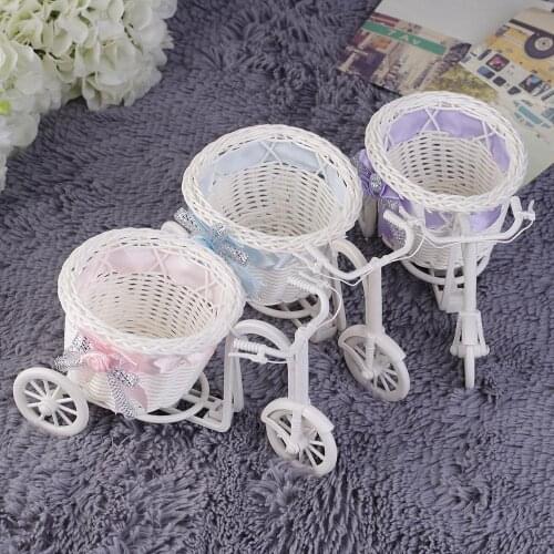 New Beauty Rattan Tricycle Bike Flower Basket Vase Pots Storage Garden Easter Wedding Party Decoration Candy Gift Basket