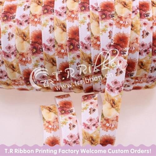 New flower series! 5/8" floral fold over elastic FOE , heat transfer printed 100yards