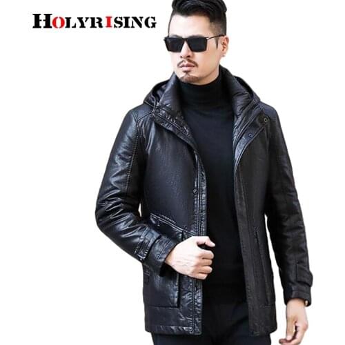 Winter new mens detachable Hood leather Jacket 90% Duck down jacket mens thick 100% real Sheepski leather jacket 19407