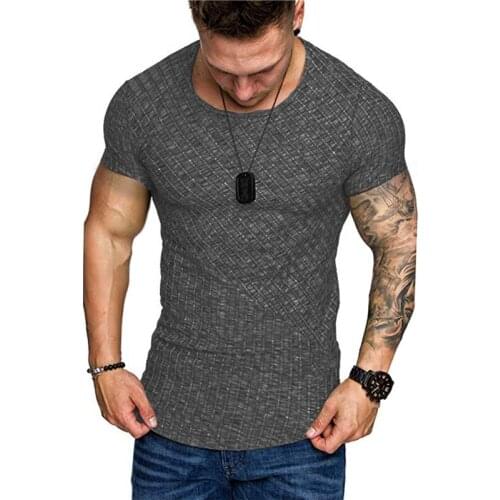 New brand Men Bodybuilding T-shirts autumn O-Neck Short sleeve tshirts Male Fashion Casual Fitness Tops plus Size Slim Top tees