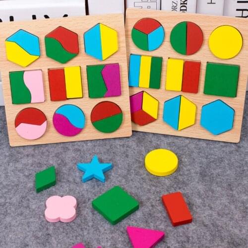 New Style Wooden 3D Puzzles Tangram Geometric Shapes Cognitive DIY Jigsaw Brain Tetris Game Preschool Children Educational Toys