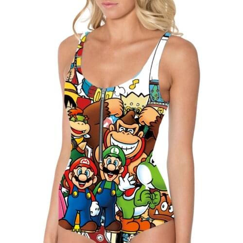 New Women Cartoon 3D Swimsuit Digital Printed Colorful Women Triangle Bathing Suits With Zipper 3 Patterns S To 3XL