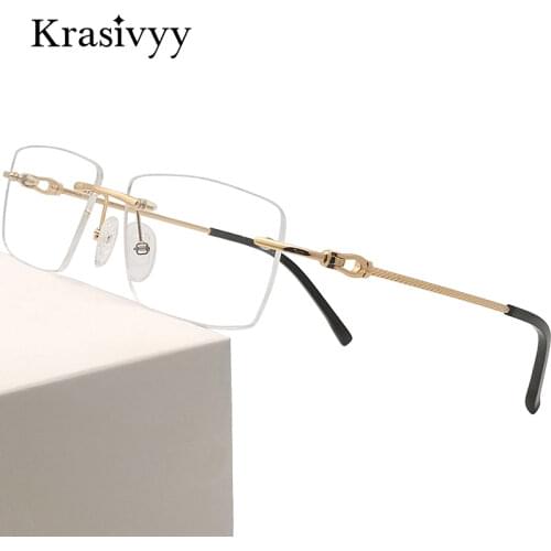 Krasivyy Beta Titanium Rimless Glasses Frame Men Ultralight Myopia Optical Prescription Eyeglasses Women 2020 New Square Eyewear