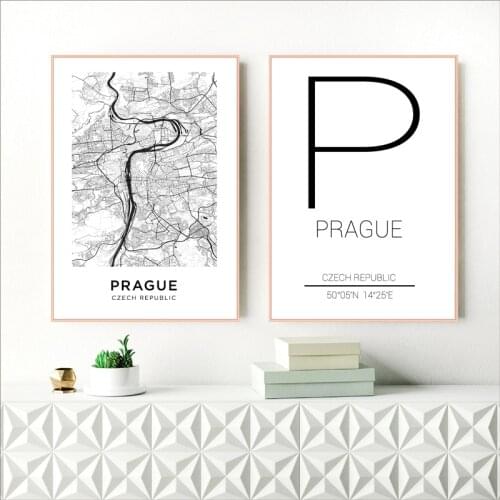 Prague City Poster Czech Republic Map Print Modern Canvas Painting Wall Art Pictures For Czechia Living Room Home Decoration