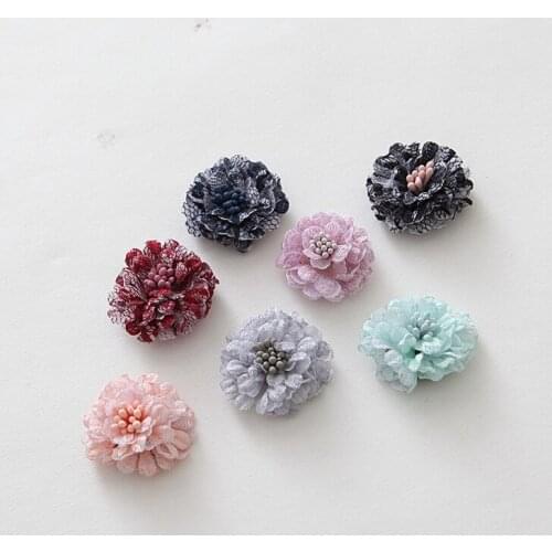 Multi color stamen Blooming Fabric Flower Brooch Hair Clip Boutique Hair Accessories