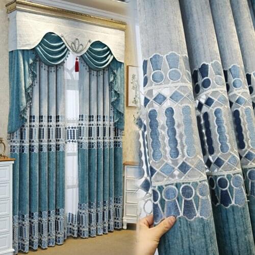 Luxury Curtains Simple Modern Water-soluble Simple European-style Cashmere Embroidery Curtains for Living Dining Room Bedroom