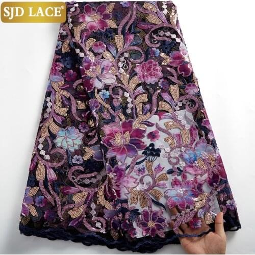 SJD LACE Luxuriant Sequins French Tulle Lace Fabric Handmade Applique High Quality African Mesh Lace Fabric For Party Sew A2463