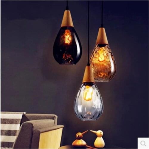 Nordic Glass Pendant Lamp Modern Minimalist Retro Single Head Water Pattern Glass Led chandelier Bar Restaurant Bedside Lighting