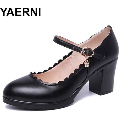 YAERNI Big size 32-43 medium block heels platform pumps women shoes spring 2019 shallow wedding shoes elegant office shoe ladies