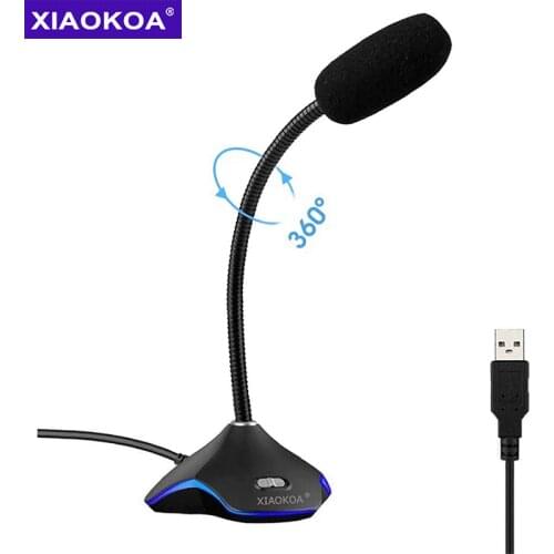 XIAOKOA PC Microphone USB Microphone for Computer Recording Microphone with LED Light for YouTube Google Search Skype mic
