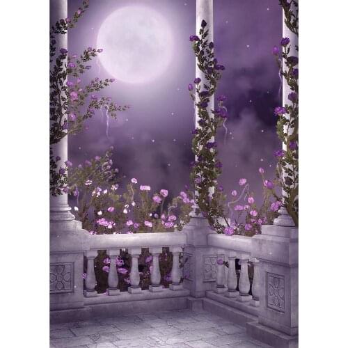 Balcony Full Moon Flowers Photographic Background Vinyl Cloth Backdrop for Portrait Children Baby Halloween Photocall Fond Photo