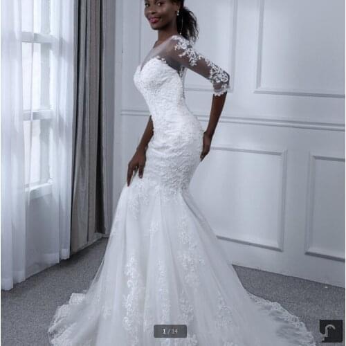 Vintage South African Mermaid Wedding Dresses Half Sleeve Lace Appliques Beaded Bridal Gowns Women Bride Dress on Sale