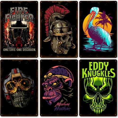 Vintage Skull Cartoon Art Metal Poster Pub Metal Tin Sign Club Garage Wall Plaques Metal Plate Bar Boys Bedroom Decor Painting