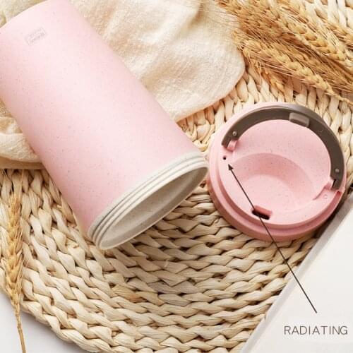 High Quality Pastoral Wheat Fiber Hand Milk Cups Cola Coffee Cup Student Sport With Cover Accessible Thermo Lid Drinking Water