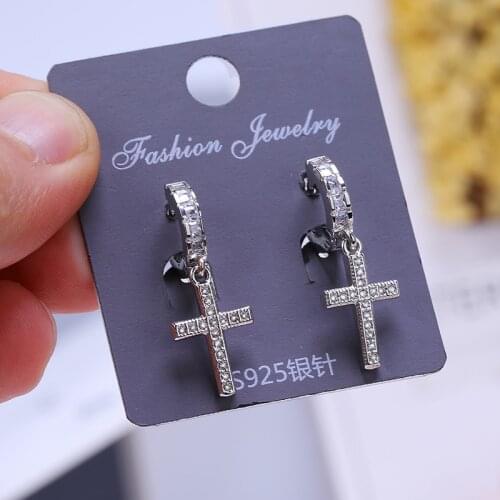 JUWANG 2021 Vintage Luxury Brincos Earrings For Women AAA Cubic Zirconia Cross Hoop Dangle Earrings Jewelry Pendientes Piercing