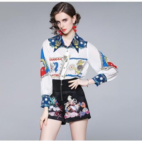 High-end temperament net red suit 2021 new womens printed shorts shirt two-piece suit