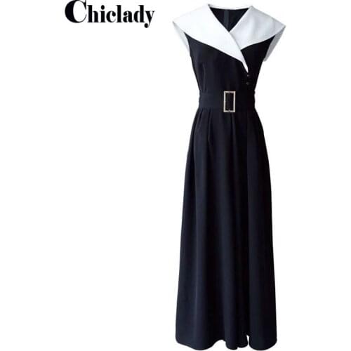 CHICLADY elegant office lady black maxi jumpsuit for women v-neck high waist work wear daily casual wide leg playsuit with belt