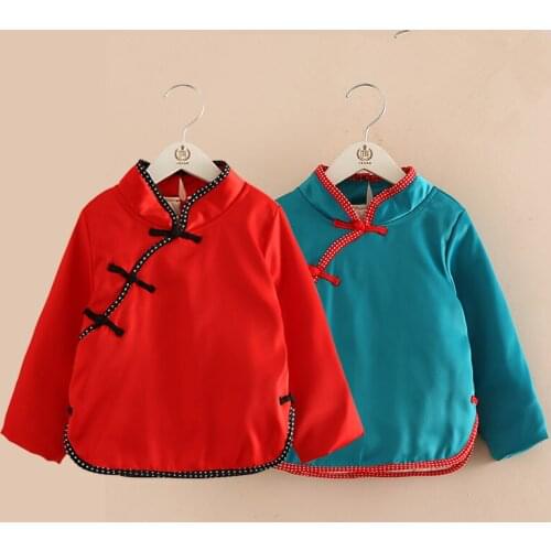 2021 Winter 2-10 Years Thickening Traditional Chinese New Year Style Ethnic Tang Garments Costum Jacket Coat For Kids Baby Girls